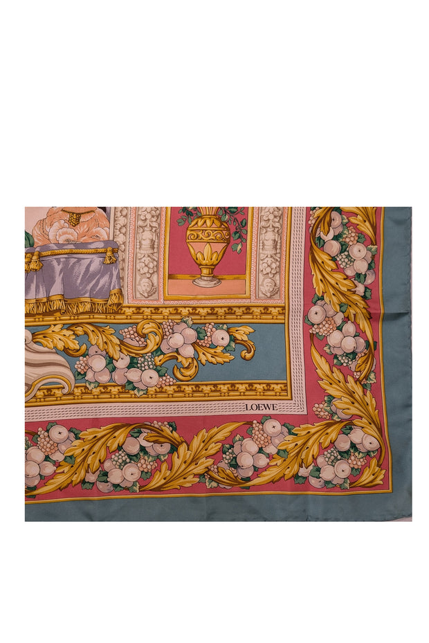Loewe - Mint Blue, Cream, Gold, & Pink Silk Scarf