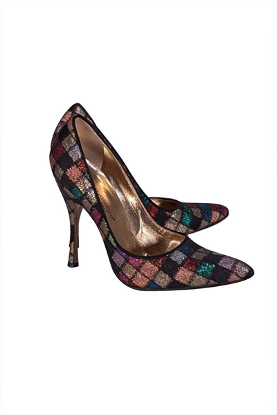 Dolce & Gabbana - Gold, Black, & Multi Color Print Pumps Sz 8.5 - Current Boutique