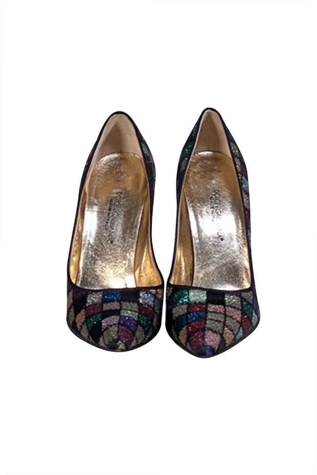 Dolce & Gabbana - Gold, Black, & Multi Color Print Pumps Sz 8.5 - Current Boutique
