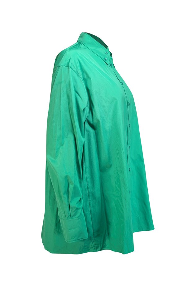 Akris - Green Cotton Button Up Shirt Sz 8 - Current Boutique