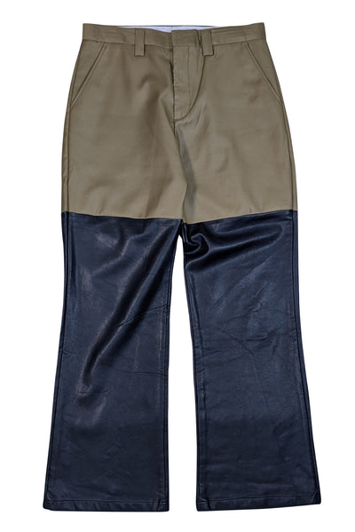 Ron David - Olive Green Dress Pants w/ Faux Leather Bottom Sz L - Current Boutique