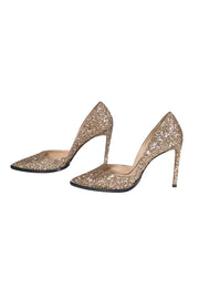 Jimmy Choo - Gold Glitter Pointed Toe Pumps w/ Rhinestone Trim Sz 10 - Current Boutique