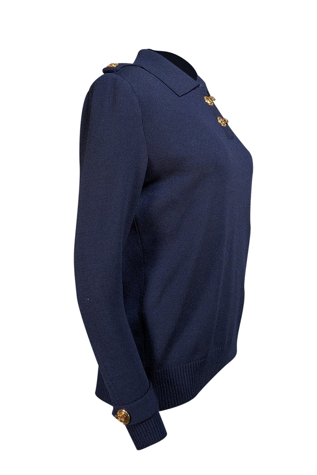 St. John - Navy Ribbed Pullover Sweater Sz S - Current Boutique