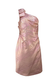 Theia - Pink Metallic One Shoulder Dress Sz 10 - Current Boutique