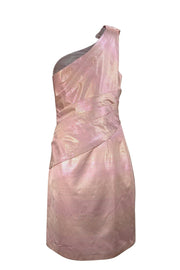 Theia - Pink Metallic One Shoulder Dress Sz 10 - Current Boutique