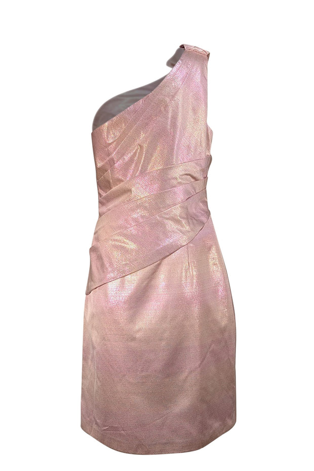 Theia - Pink Metallic One Shoulder Dress Sz 10 - Current Boutique