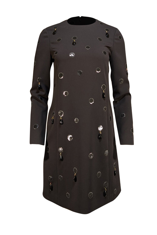 Tory Burch - Black Crepe Dress w/ Embellished Sequined Pattern Sz 2 - Current Boutique