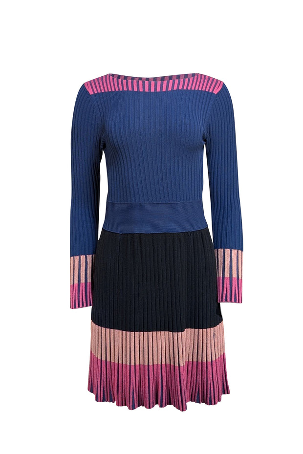 Pinko - Blue, Pink, & Black Ribbed Dress Sz XL - Current Boutique