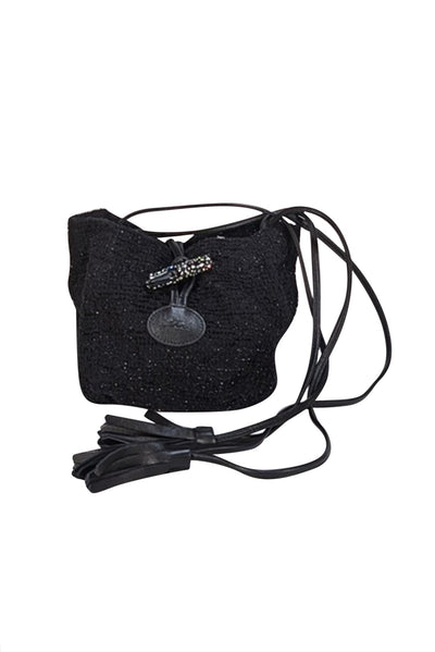 Longchamp - Black Metallic Tweed Long Shoulder Bag - Current Boutique
