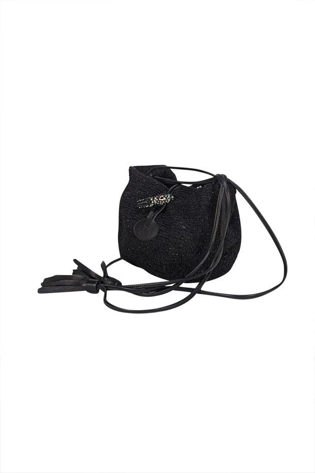Longchamp - Black Metallic Tweed Long Shoulder Bag - Current Boutique