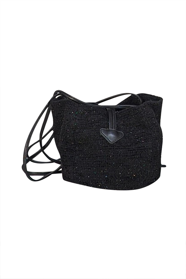Longchamp - Black Metallic Tweed Long Shoulder Bag - Current Boutique