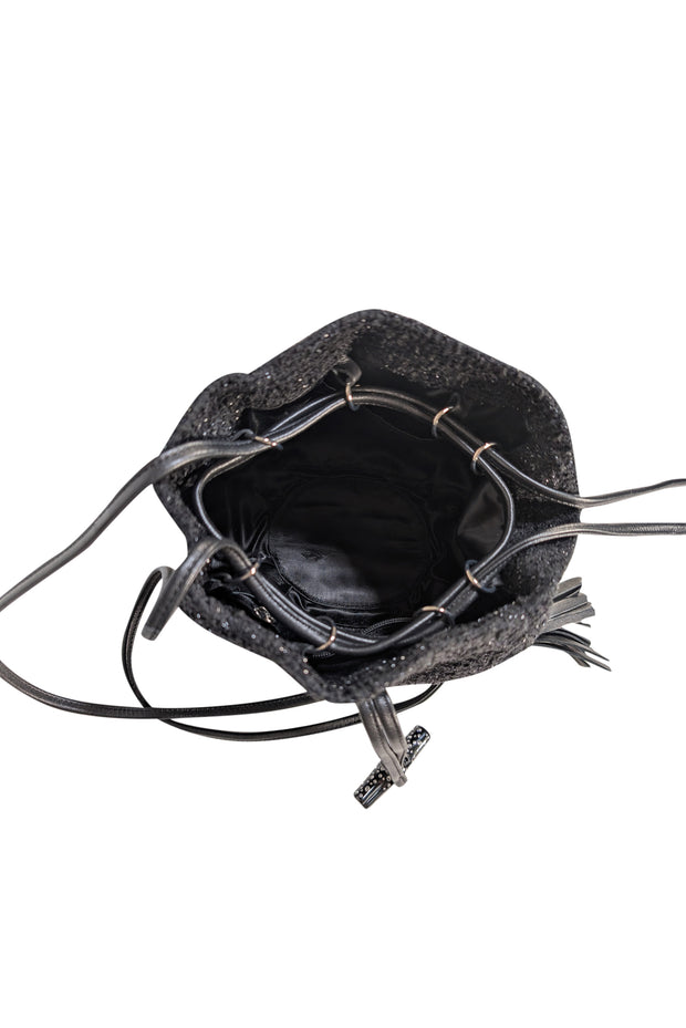 Longchamp - Black Metallic Tweed Long Shoulder Bag - Current Boutique