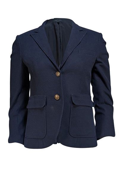 Rag & Bone - Navy Textured Cotton Two Button Blazer Sz 6 - Current Boutique