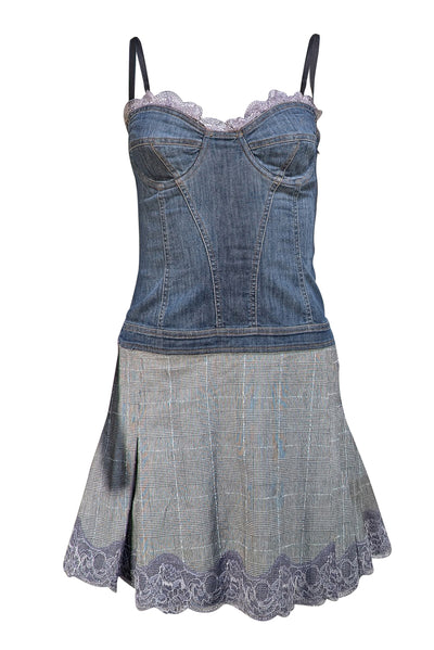 Dolce & Gabbana - Medium Wash Denim Sleeveless Dress w/ Plaid Detail Sz 2