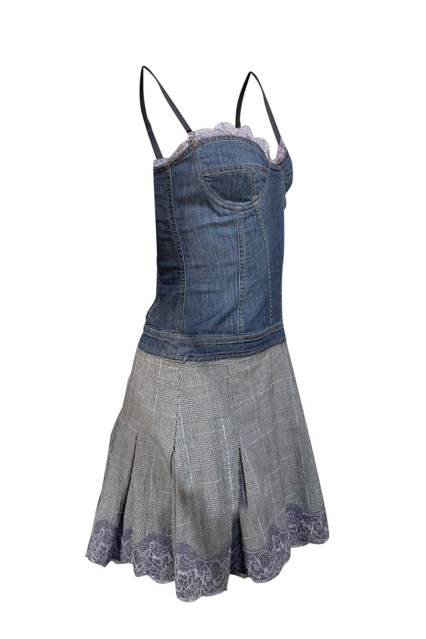 Dolce & Gabbana - Medium Wash Denim Sleeveless Dress w/ Plaid Detail Sz 2