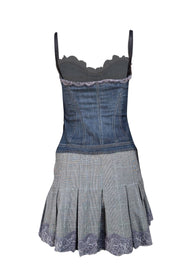 Dolce & Gabbana - Medium Wash Denim Sleeveless Dress w/ Plaid Detail Sz 2