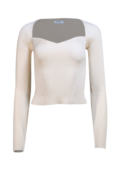 Simkhai - Ivory Ribbed Knit Long Sleeve Top Sz XS - Current Boutique