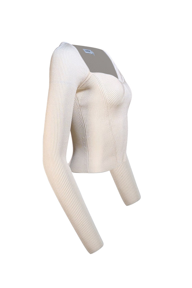 Simkhai - Ivory Ribbed Knit Long Sleeve Top Sz XS - Current Boutique