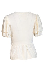 Ba&sh - Cream Short Sleeve Button Front Knit Top Sz M - Current Boutique