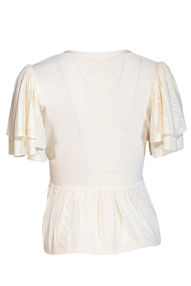 Ba&sh - Cream Short Sleeve Button Front Knit Top Sz M - Current Boutique