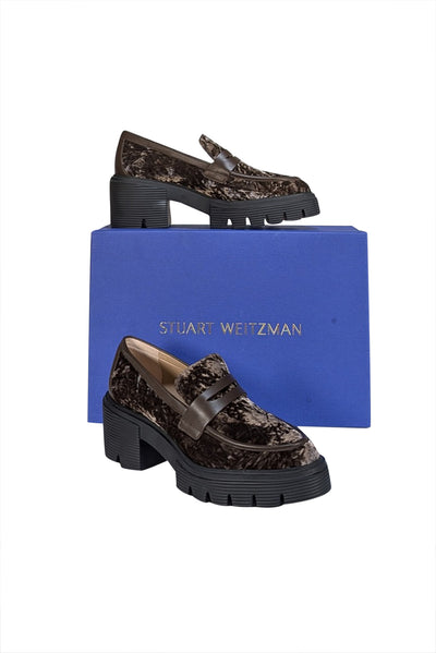 Stuart Weitzman - Truffle Brown Crushed Velvet "Soho" Loafers Sz 9 - Current Boutique