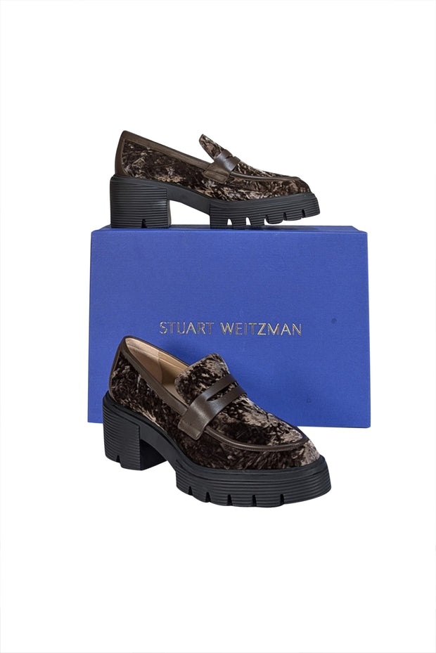 Stuart Weitzman - Truffle Brown Crushed Velvet "Soho" Loafers Sz 9 - Current Boutique