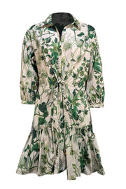 Cara Cara - White & Green Print Mini "Robin" Dress Sz XL - Current Boutique