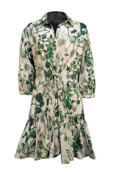 Cara Cara - White & Green Print Mini "Robin" Dress Sz XL - Current Boutique