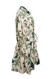 Cara Cara - White & Green Print Mini "Robin" Dress Sz XL - Current Boutique