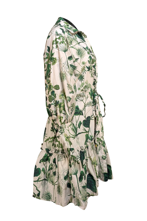 Cara Cara - White & Green Print Mini "Robin" Dress Sz XL - Current Boutique