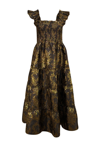 Hill House - Black & Gold "Moody Bird Brocade" Nap Dress Sz S - Current Boutique