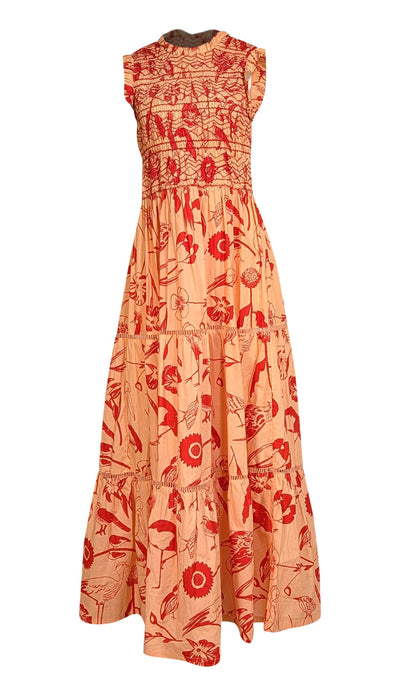 Oliphant - Peach & Red Print Maxi Dress Sz L - Current Boutique