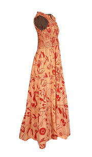 Oliphant - Peach & Red Print Maxi Dress Sz L - Current Boutique