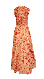 Oliphant - Peach & Red Print Maxi Dress Sz L - Current Boutique
