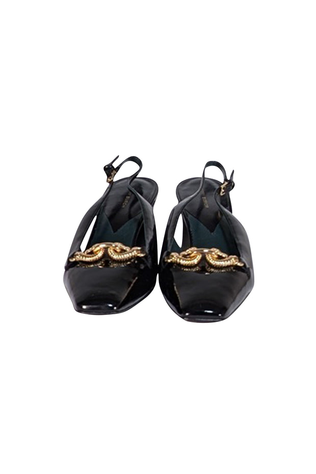 Tory Burch - Black Patent Leather "Jessa" Heeled Slingback Pumps Sz 10 - Current Boutique