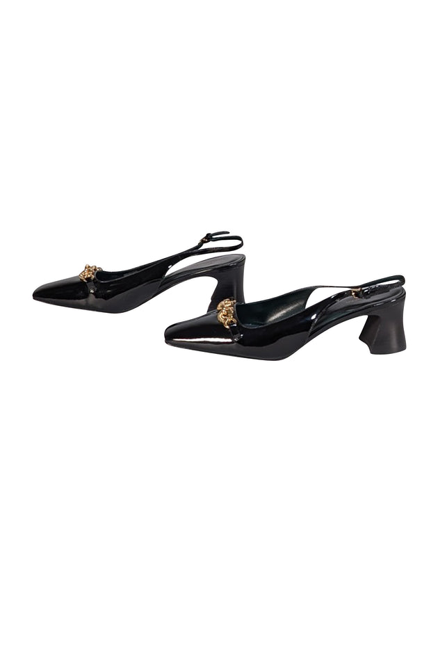 Tory Burch - Black Patent Leather "Jessa" Heeled Slingback Pumps Sz 10 - Current Boutique