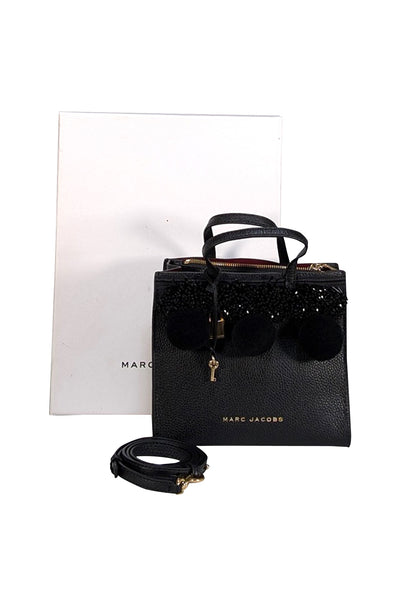 Marc Jacobs - Black Leather " The Bead & Pompoms Mini Grind" Bag - Current Boutique