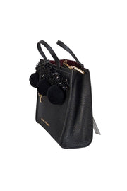 Marc Jacobs - Black Leather " The Bead & Pompoms Mini Grind" Bag - Current Boutique