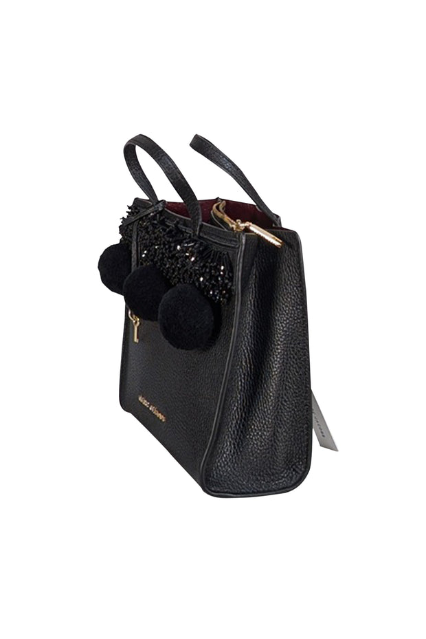 Marc Jacobs - Black Leather " The Bead & Pompoms Mini Grind" Bag - Current Boutique