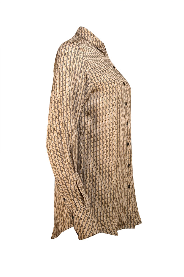 Victoria Beckham - Beige & Navy Monogram Print Button Front Shirt Sz 0 - Current Boutique