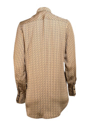 Victoria Beckham - Beige & Navy Monogram Print Button Front Shirt Sz 0 - Current Boutique