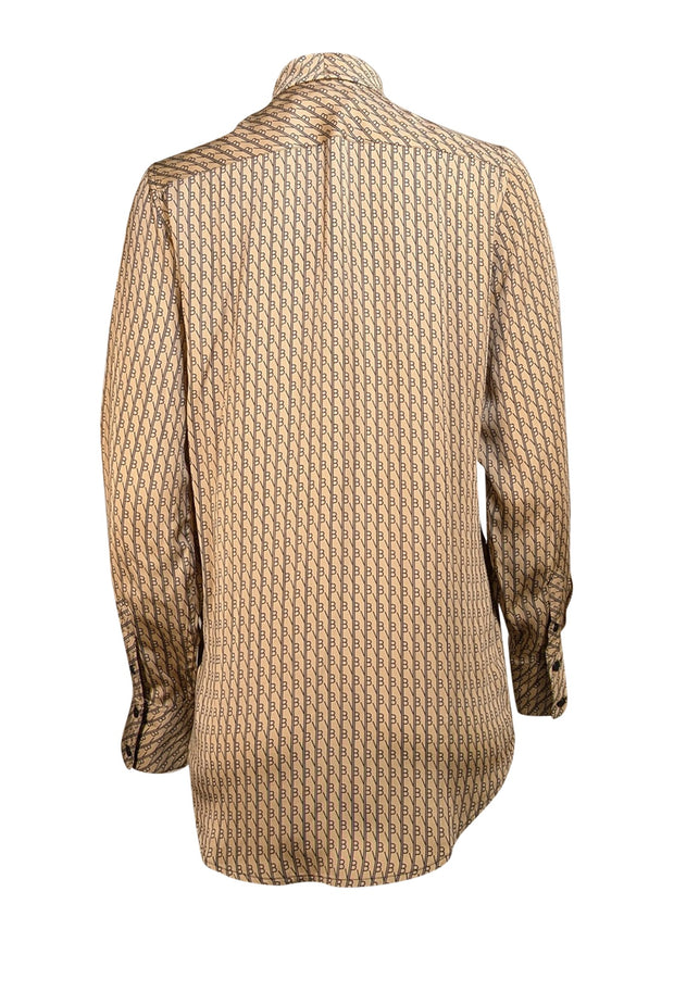 Victoria Beckham - Beige & Navy Monogram Print Button Front Shirt Sz 0 - Current Boutique