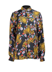Versace Jeans Couture - Black Multi Floral Logo Print Button Down Shirt Sz 8