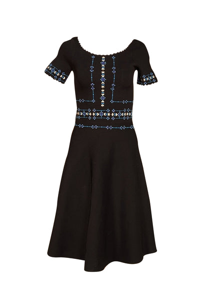 Sandro - Black Knit w/ Floral Beaded Embroidery Dress Sz 0 - Current Boutique