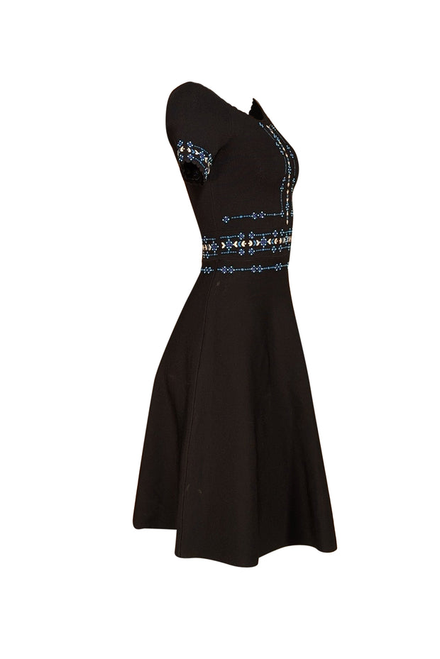 Sandro - Black Knit w/ Floral Beaded Embroidery Dress Sz 0 - Current Boutique