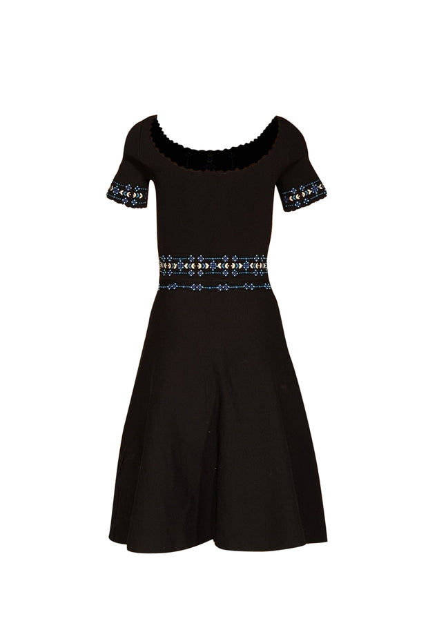Sandro - Black Knit w/ Floral Beaded Embroidery Dress Sz 0 - Current Boutique