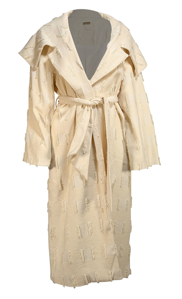 Cult Gaia - Ivory Textured Belted Midi Coat Sz XS - Current Boutique
