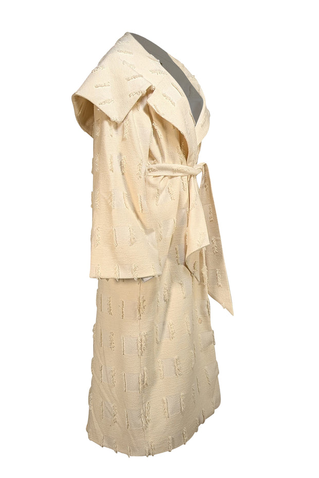 Cult Gaia - Ivory Textured Belted Midi Coat Sz XS - Current Boutique