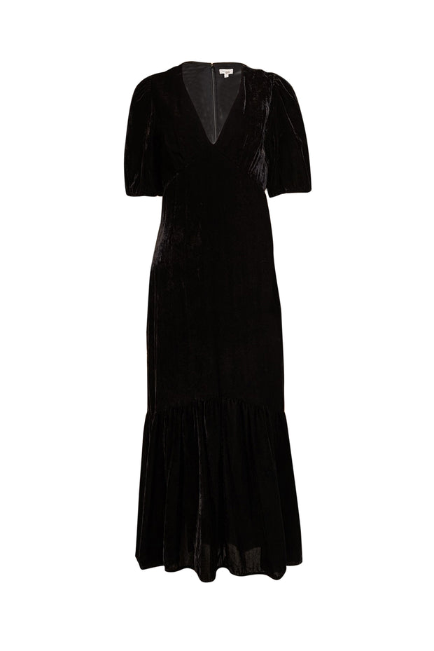 Rhode - Black Velvet Short Sleeve Velvet Maxi Dress Sz 6 - Current Boutique