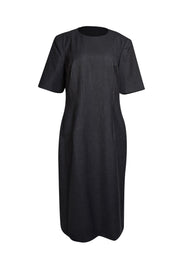 Escada - Charcoal Grey & Gold Wool Shift Midi Dress Sz 12